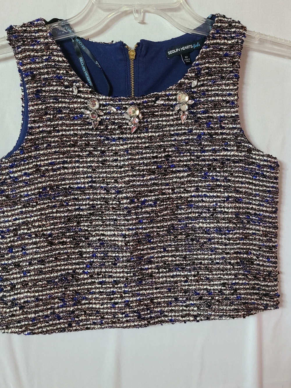 Sequin Hearts Girls Embellished Tweed Crop Top Size 10